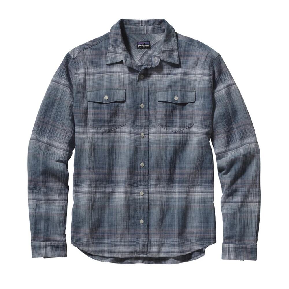 Patagonia Blue White Plaid A/C Steersman Shirt Mens L‎ Organic Cotton Preppy Top